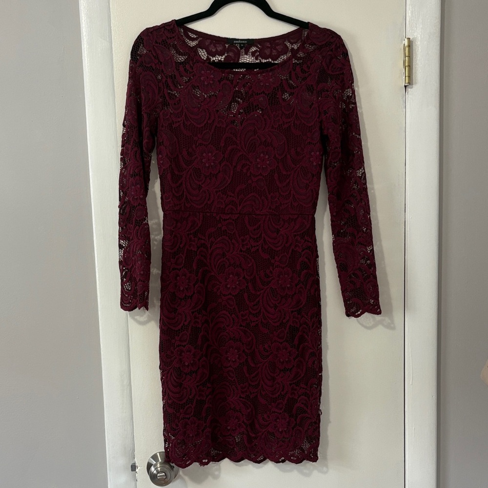 Moda International Deep Red Lace Long Sleeve Dress